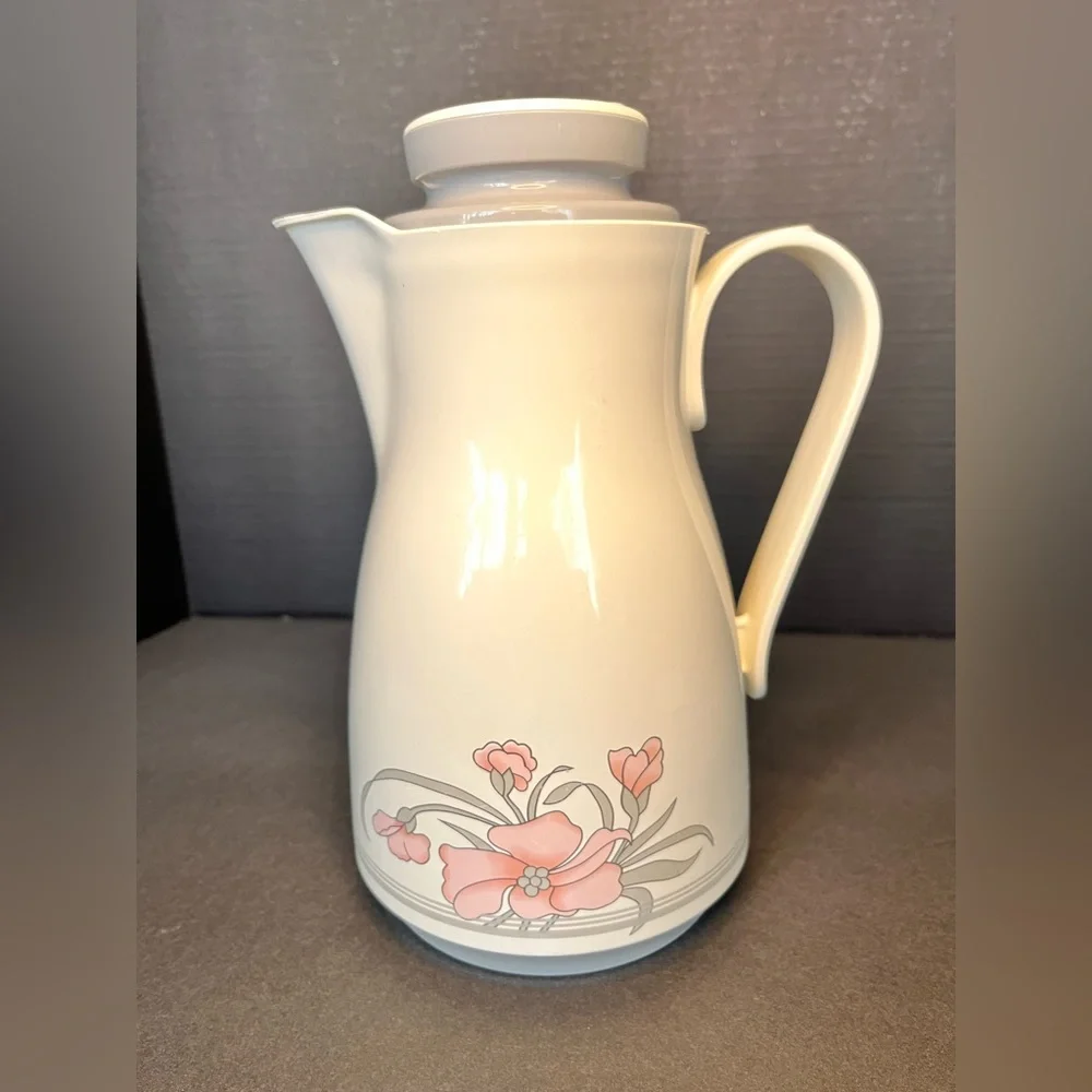 Thermos Carafe 32oz EUC Model 820 Vintage 1984 Pink Floral Ellie‎ West Germany.